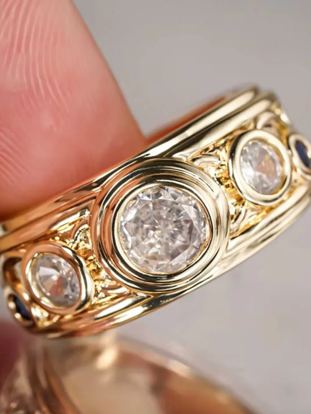NEW 14k Yellow Gold Diamond Ring Gold Eternity Diamond Ring - Picture 2 of 6